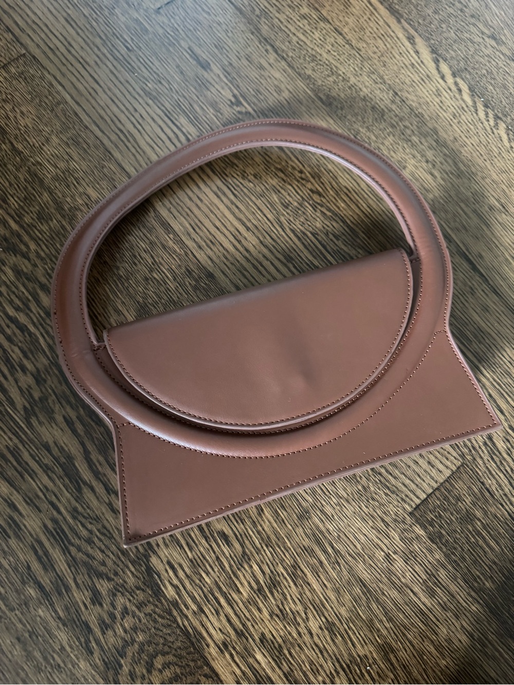 Women's Brown Circular Handle Leather Shoulder Bag